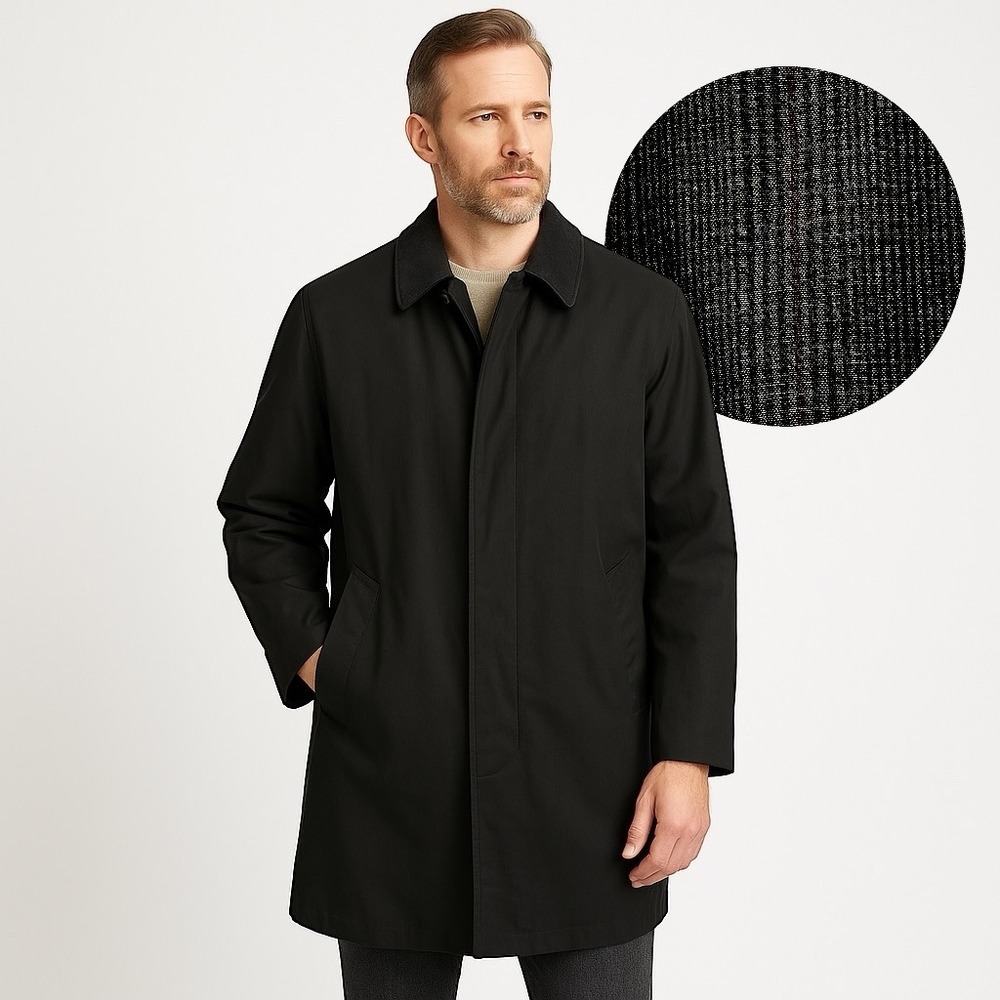 Vintage London Fog Mens 42R Black Maincoat Rain Trench‎ Jacket Lined USA Made